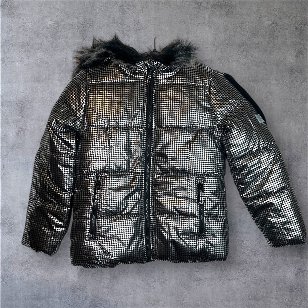 London Fog Silver Puffer Jacket with Hood